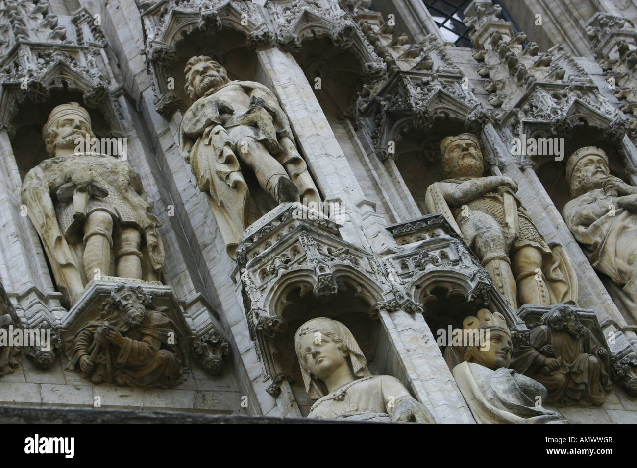 Le sculture in pietra alla città storica di Hall, Belgio, Bruessel Foto Stock