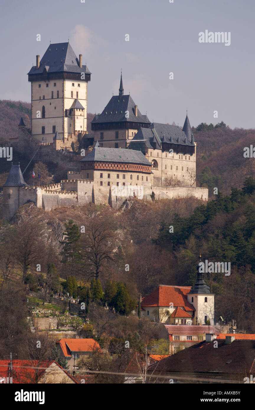 Il castello di Karlstein, Karlstein, Repubblica Ceca, Europa Foto Stock