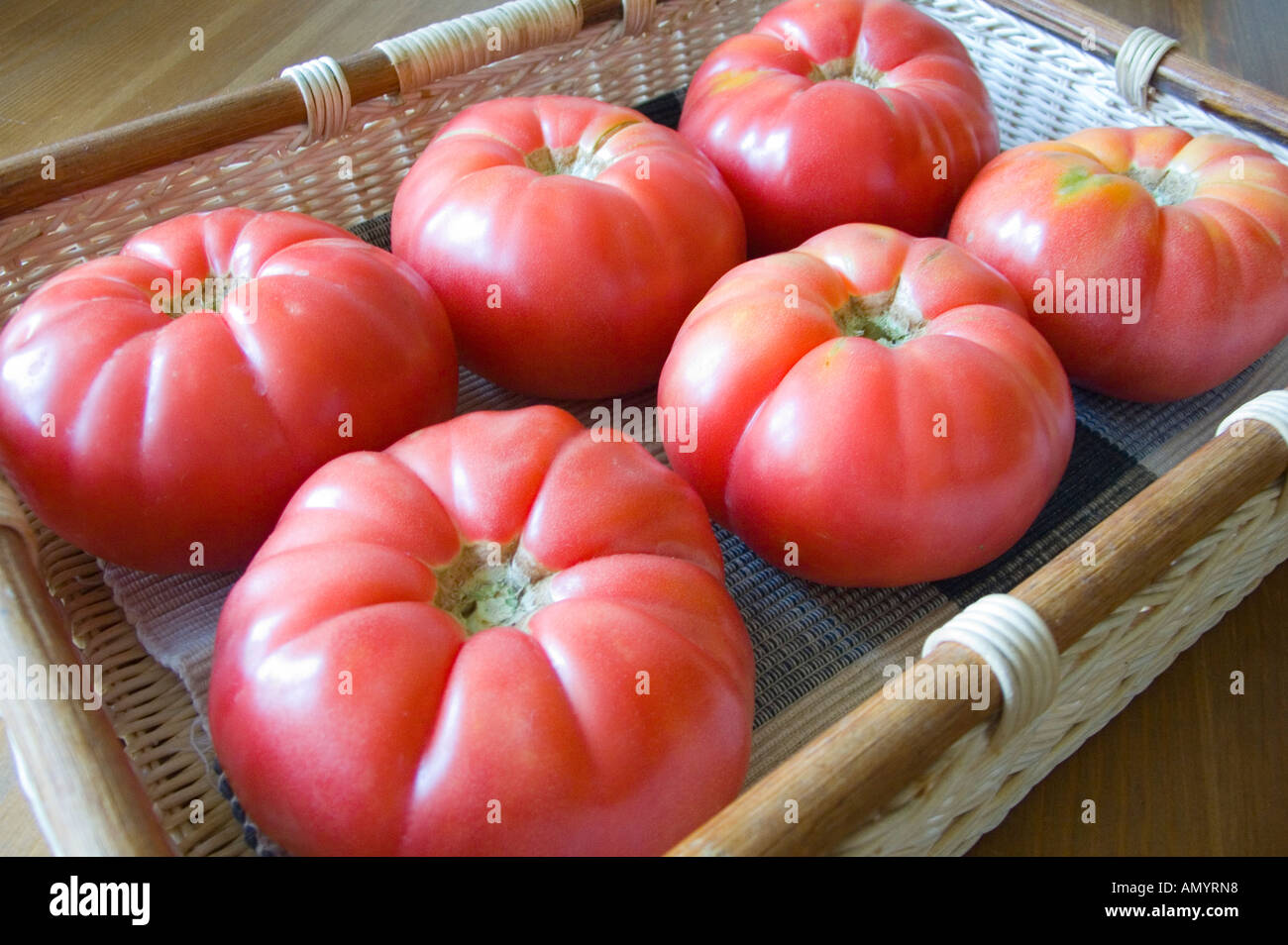 Mature big pomodori nel cestello Solanum lycopersicum Foto Stock