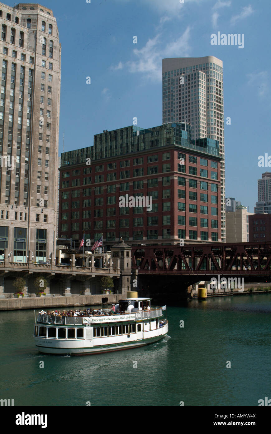 Chicago River e area in prossimità di pozzi e Michigan Ave. Foto Stock