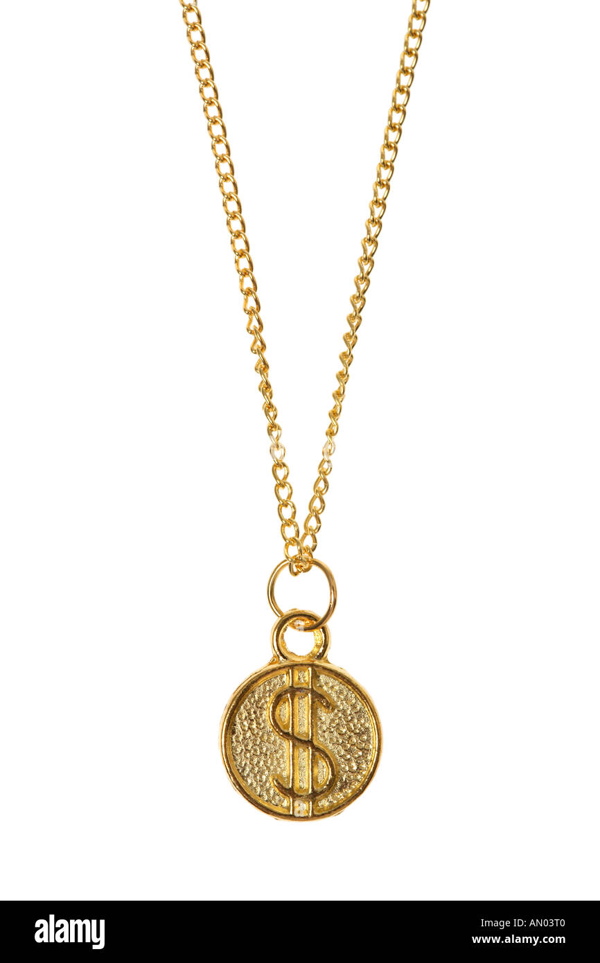Collana in oro con simbolo di denaro Foto Stock