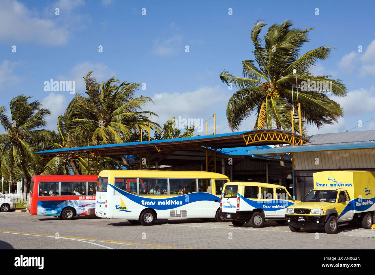 Maldives Malé International Airport Taxi acqueo trasferimento di voli autobus e veicoli Foto Stock