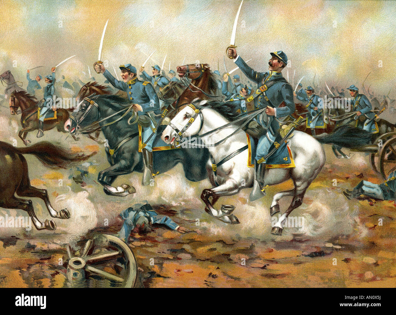 Stati Uniti Esercito Carica di cavalleria quinto assidui frequentatori di Gaines' mulino in 1862 Foto Stock