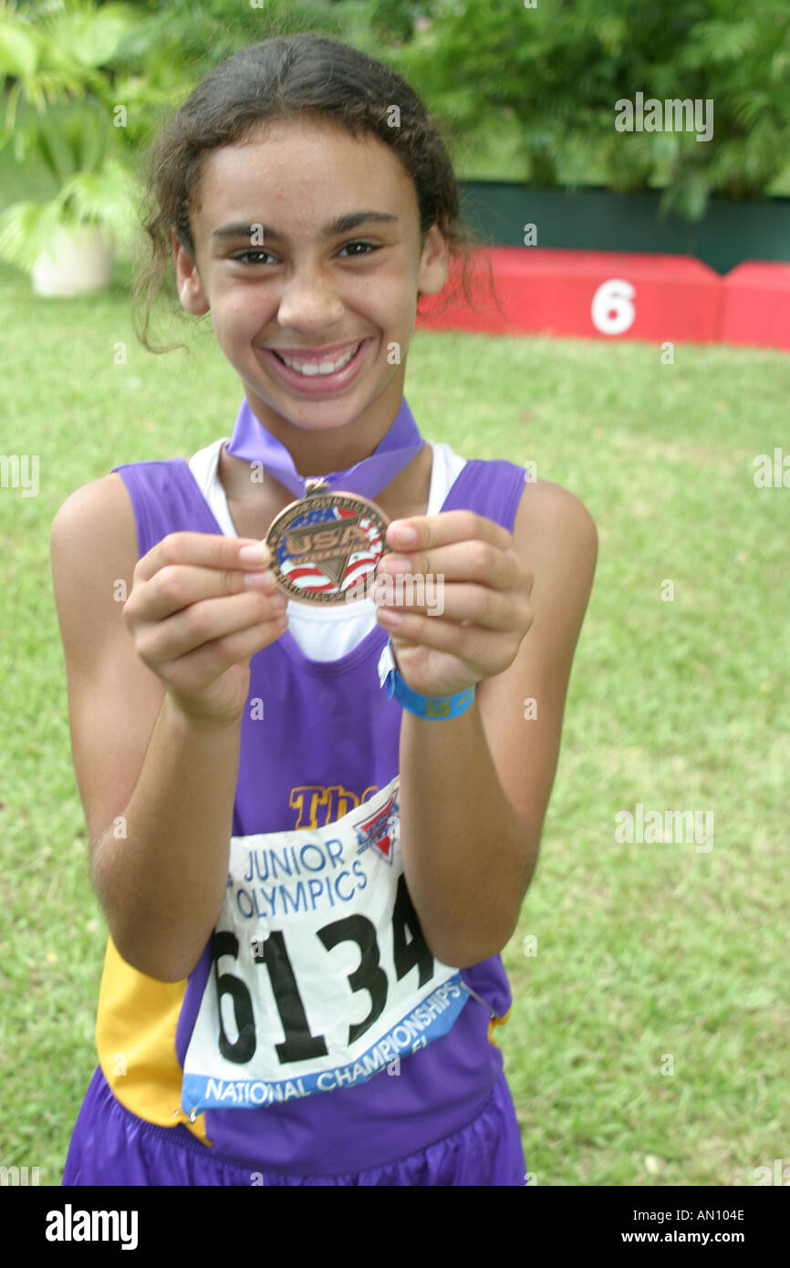 Miami Florida,Tropical Park,USA Track and Field National Junior Olympics,studenti istruzione studenti alunni,scuola,campus,imparare impara imparando,t Foto Stock