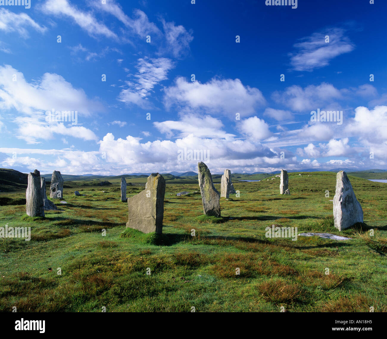 Cnoc Fillibhir Bheag, uno dei cerchi in pietra a Callanish, Lewis, Ebridi Esterne, Western Isles, Scotland, Regno Unito Foto Stock