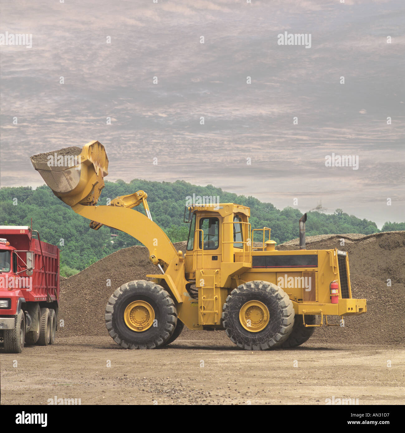 Caricatore a estremità anteriore Scavatrice attrezzature da costruzione Foto Stock