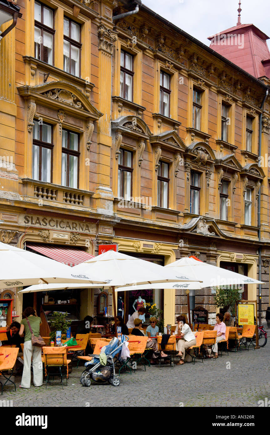 Pavement Cafe sul Stari Trg Ljubljana Slovenia Europa Foto Stock