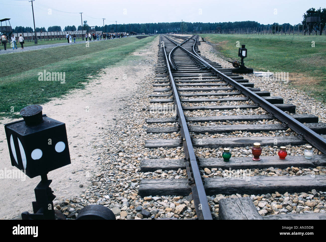 Le rotaie di Birkenau, il nazista di sterminio accanto al campo di Auschwitz Foto Stock