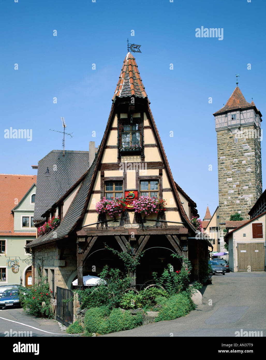 Il vecchio edificio Fabbri, Rothenburg ob der Tauber Baviera / Strada Romantica, Germania Foto Stock