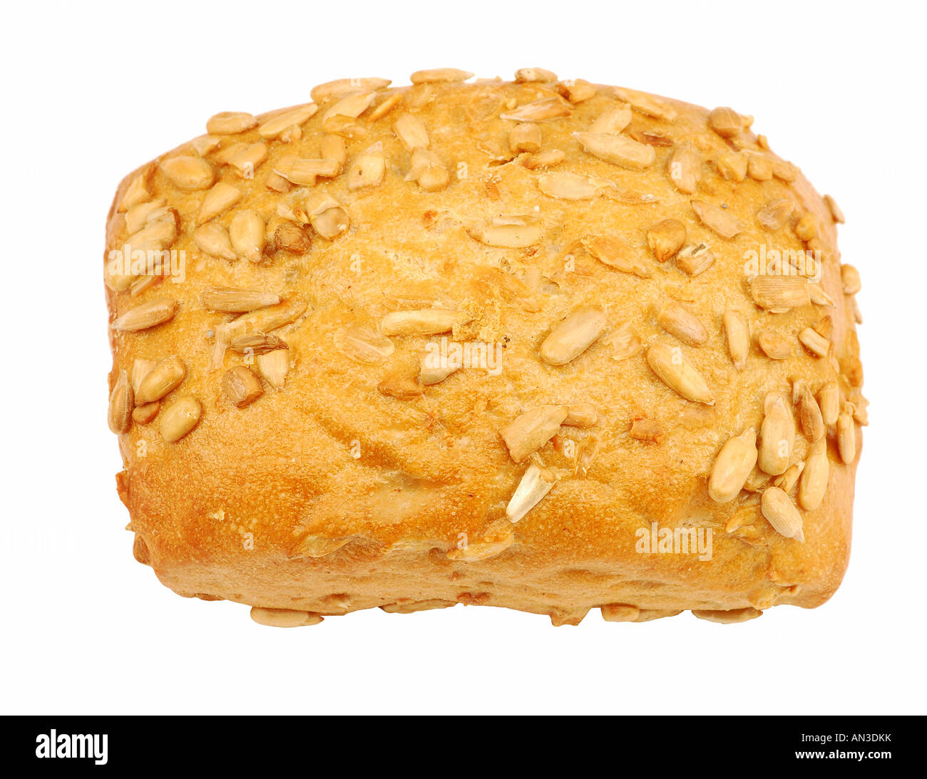 Rotolo di pane con semi di girasole isolate su sfondo bianco Foto Stock