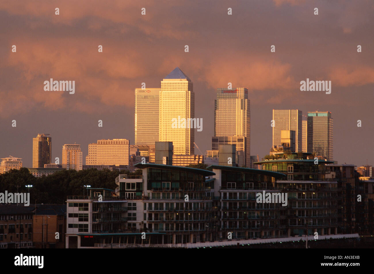 Canary Wharf & Docklands skyline di Londra, Inghilterra Foto Stock