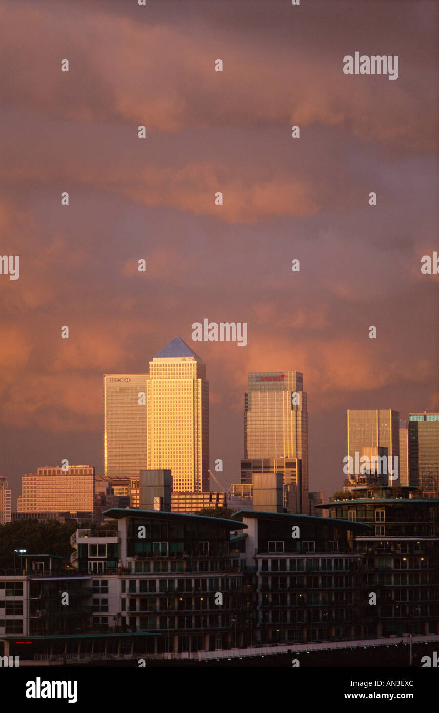 Canary Wharf & Docklands skyline di Londra, Inghilterra Foto Stock