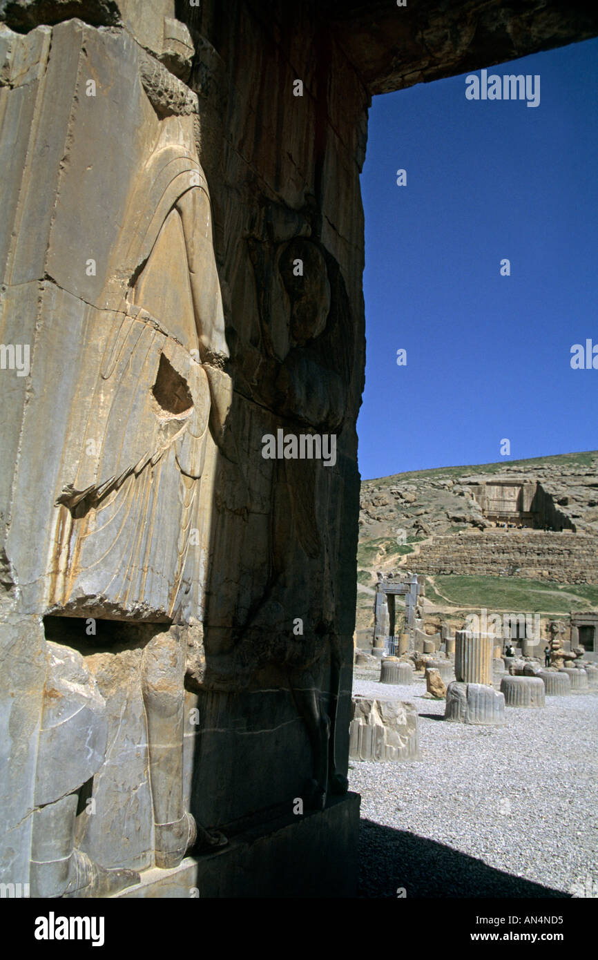 Una città in rovina di Persepolis la antica capitale dell'Impero Persiano Foto Stock