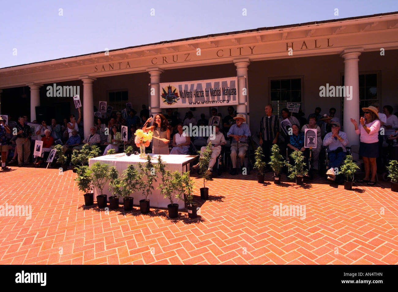 La marijuana medica riunione di gruppo di fronte alla Santa Cruz City Hall di Santa Cruz, California. Foto Stock