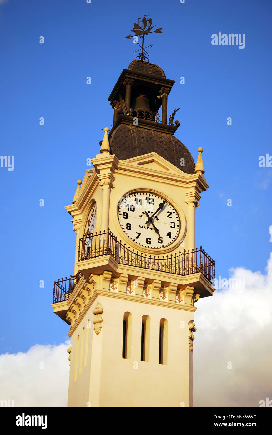 Clock Tower, il porto di Valencia, Costa del Azahar, provincia di Valencia, Spagna Foto Stock