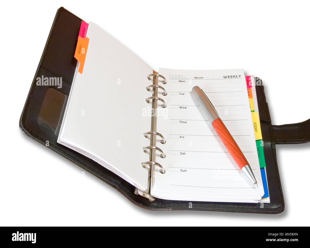 Aprire il notebook e una penna Foto Stock