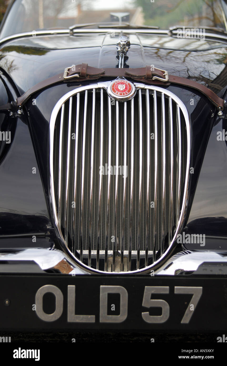 Griglia anteriore e targa di Jaguar XK 150 Roadster Foto Stock