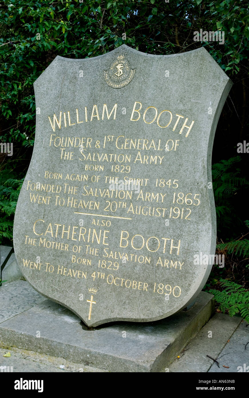 Pietra tombale di William Booth e Catherine Booth Abney Park Cemetery Church Street a Stoke Newington North London Inghilterra Gran Bretagna Foto Stock