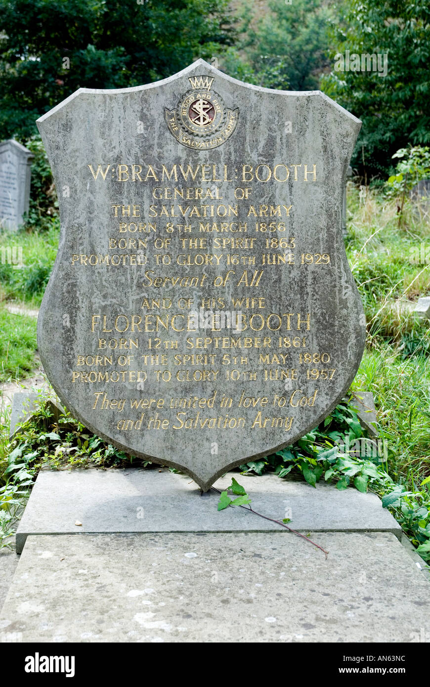 Pietra tombale di W Bramwell Booth Abney Park Cemetery Church Street a Stoke Newington North London Inghilterra Gran Bretagna Foto Stock