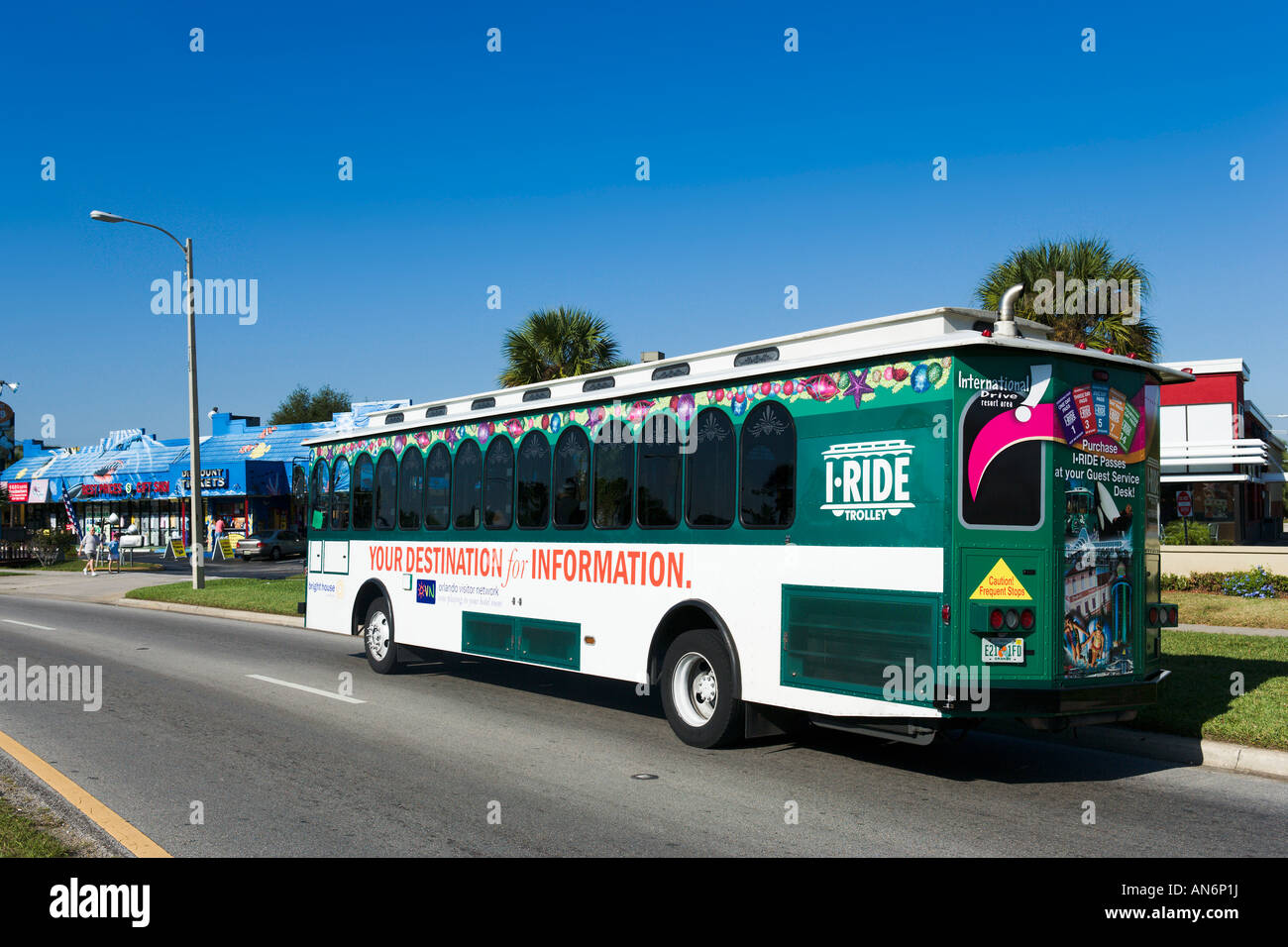 Io Ride Trolley, International Drive, Orlando, Florida, Stati Uniti d'America Foto Stock