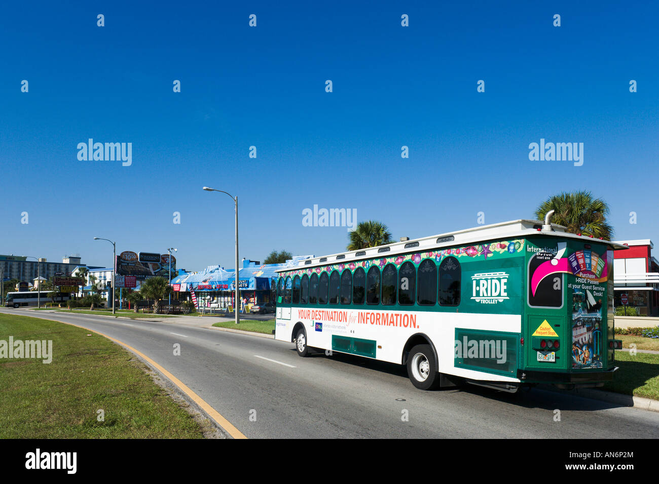 Io Ride Trolley, International Drive, Orlando, Florida, Stati Uniti d'America Foto Stock