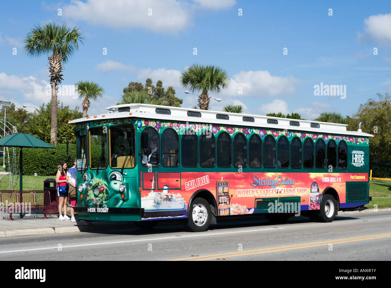 Io Ride Trolley, International Drive North Orlando, Florida, Stati Uniti d'America Foto Stock