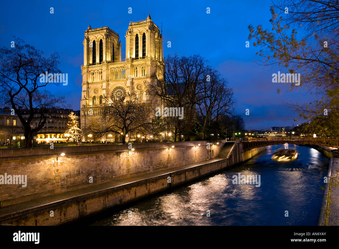 La cattedrale di Notre Dame al crepuscolo, Parigi, Francia Foto Stock