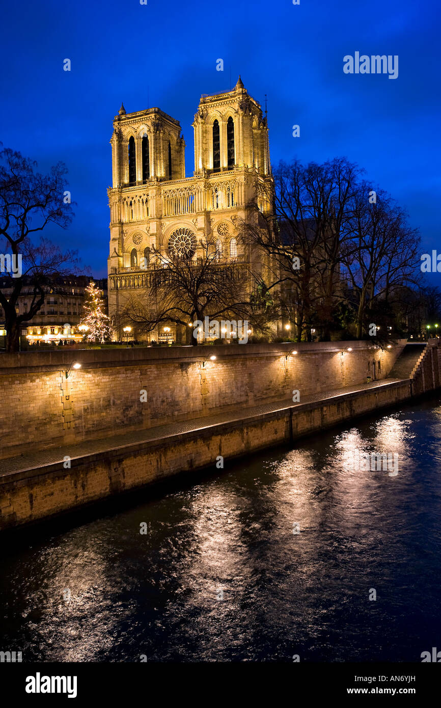 La cattedrale di Notre Dame al crepuscolo, Parigi, Francia Foto Stock