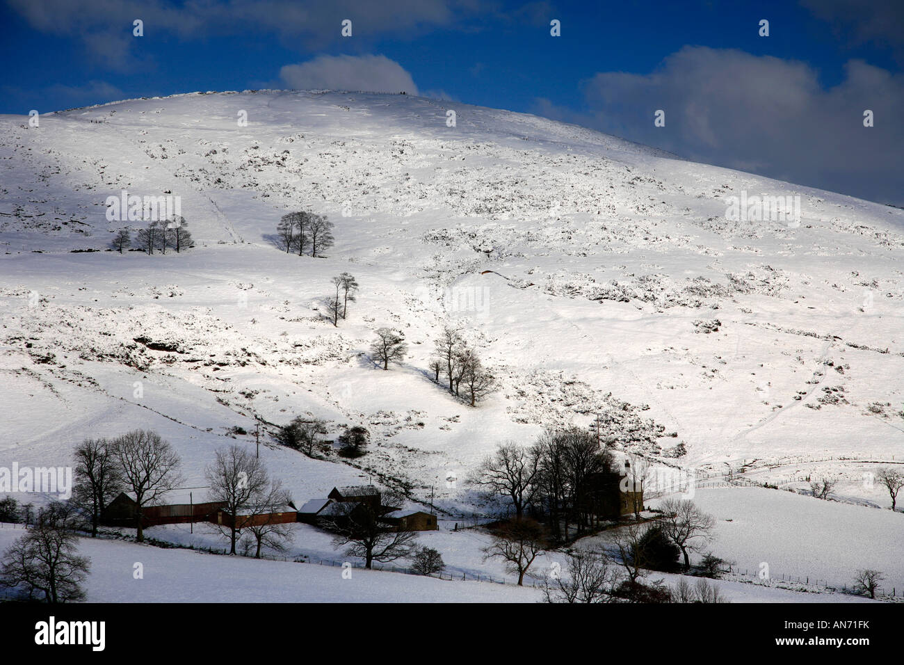 Nevoso inverno vista di perdere Hill Hope Valley Parco Nazionale di Peak District Derbyshire England Regno Unito Regno Unito Foto Stock