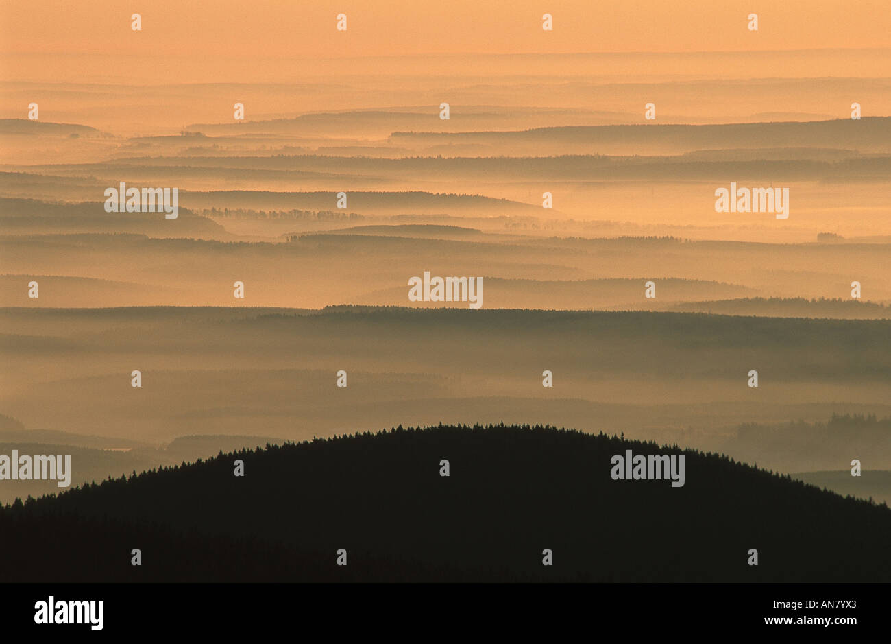 Atmosfera mattutina sul Brocken, Germania Foto Stock