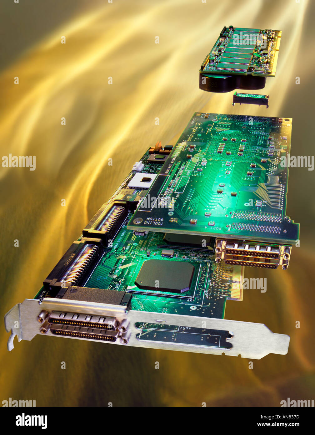 Flying computer schede di interfaccia su oro Foto Stock