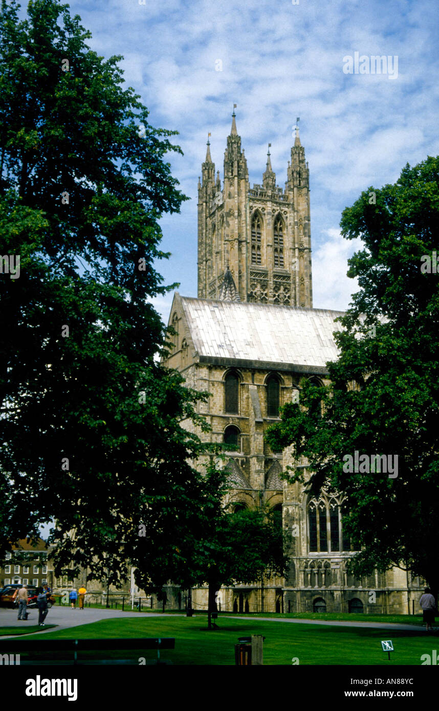 La campana della Torre di Harry chiamato dopo la campana grande in corrispondenza del suo vertice è stato costruito in 1500 AD ed è il coronamento di caratteristica di questa cattedrale visto attraverso gli alberi in stretta Foto Stock
