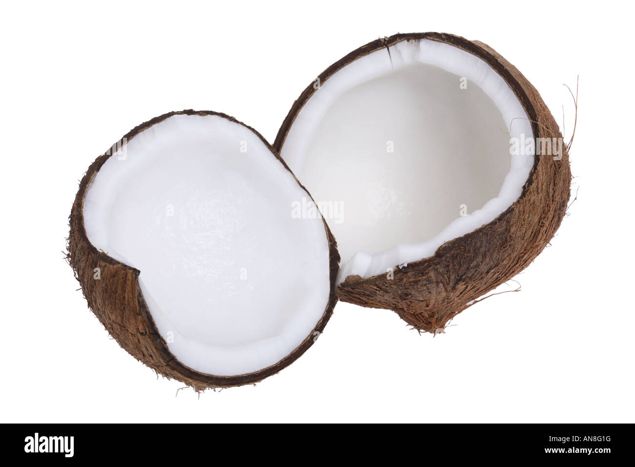 Taglio di cocco su sfondo bianco Foto Stock