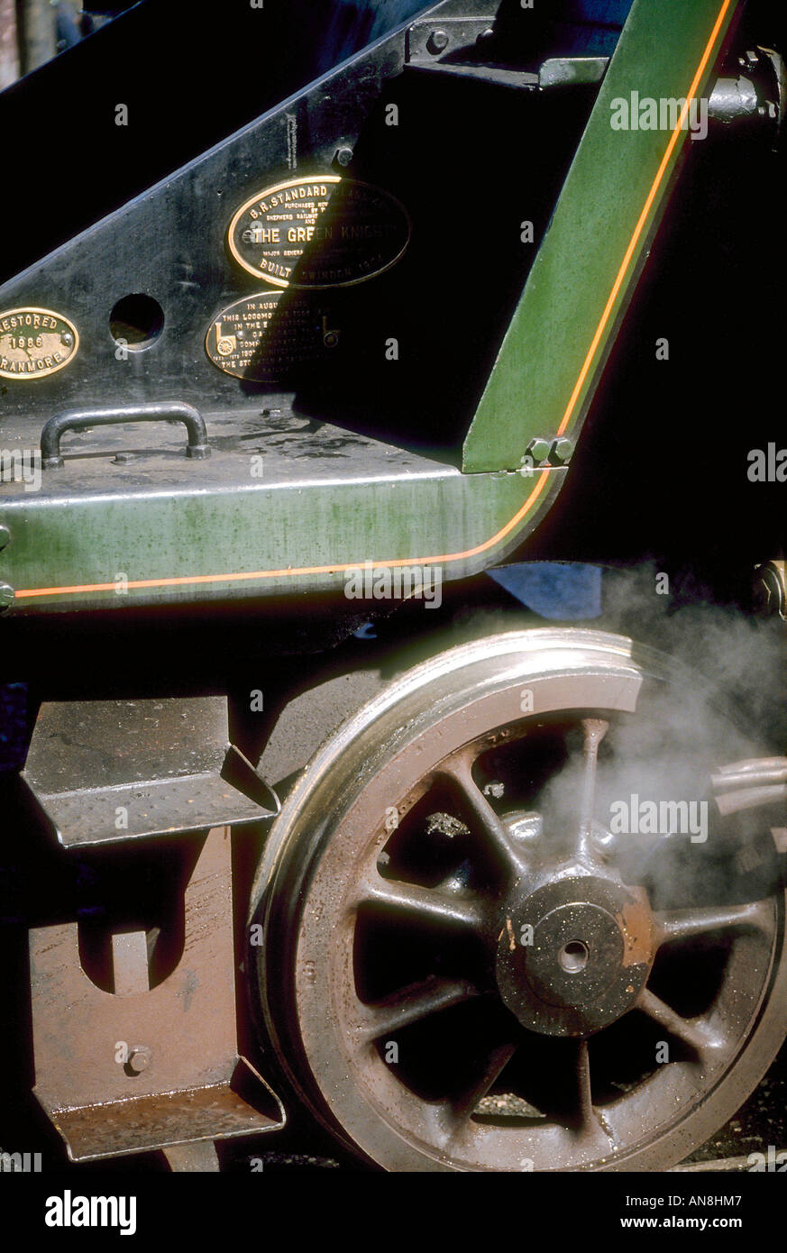 Dettaglio del 1954 Cavaliere verde sulla East Somerset Railway a Cranmore Foto Stock