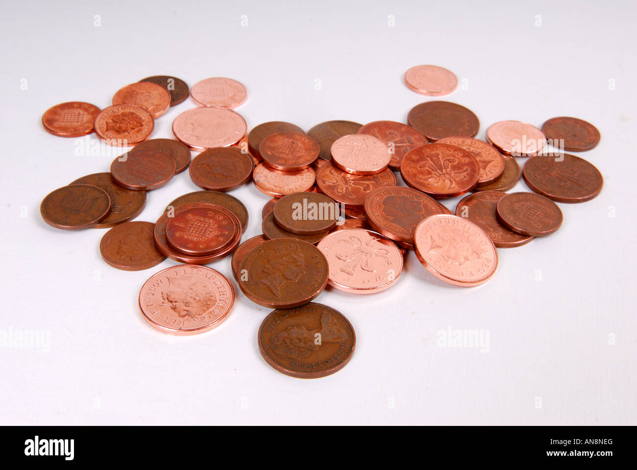 Monete di rame 2 pence 1 pence. Foto Stock