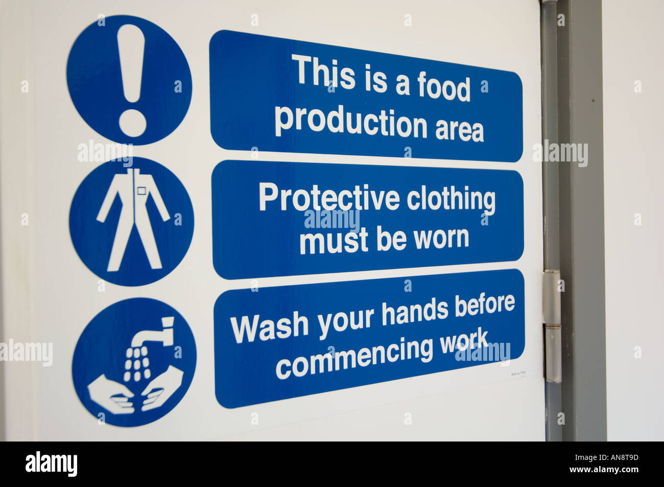 La produzione alimentare area cartelli di avvertimento Foto Stock