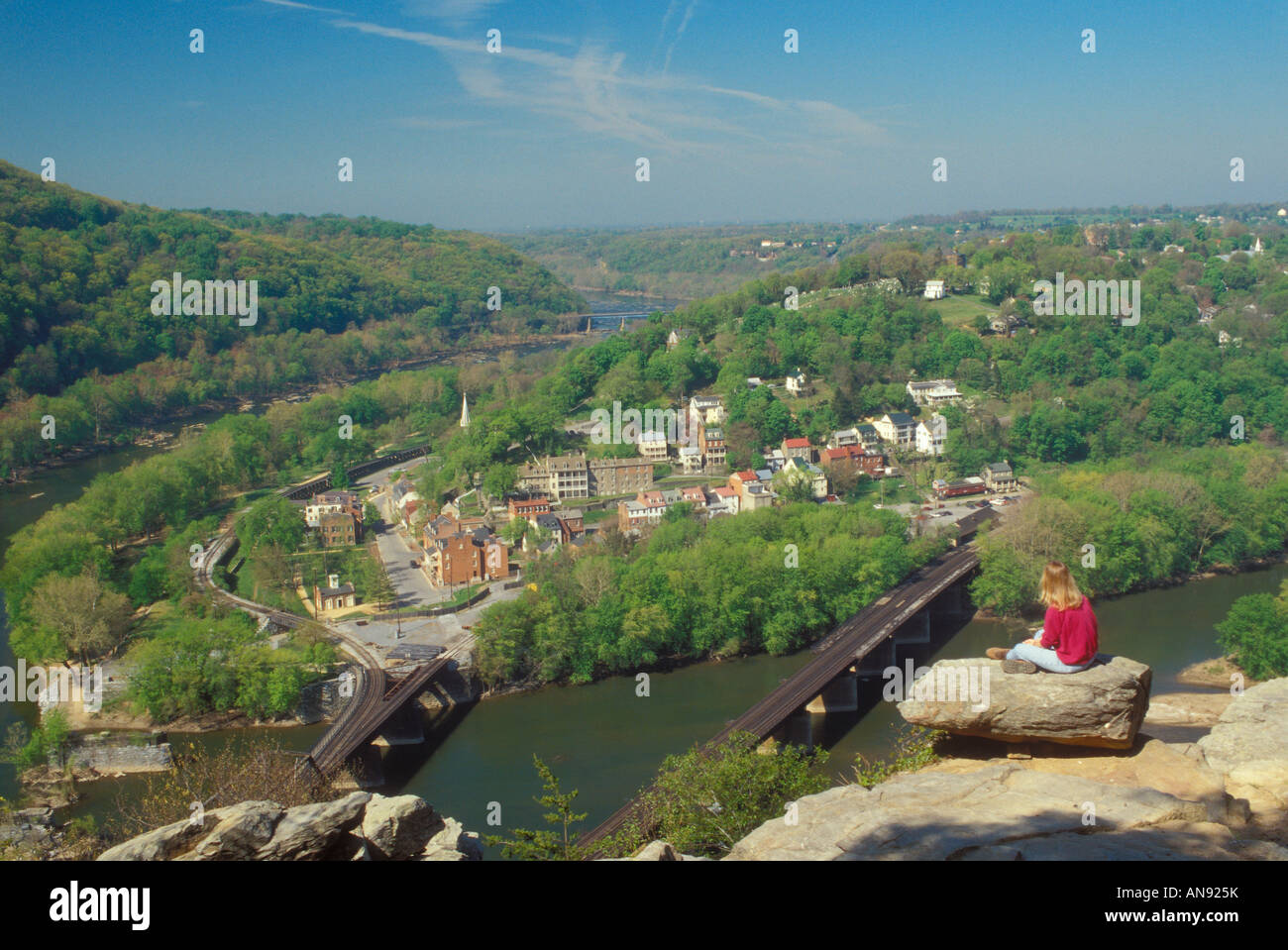 Vista dal Maryland rocce di harpers Ferry, Shenandoah Valley, West Virginia, USA Foto Stock