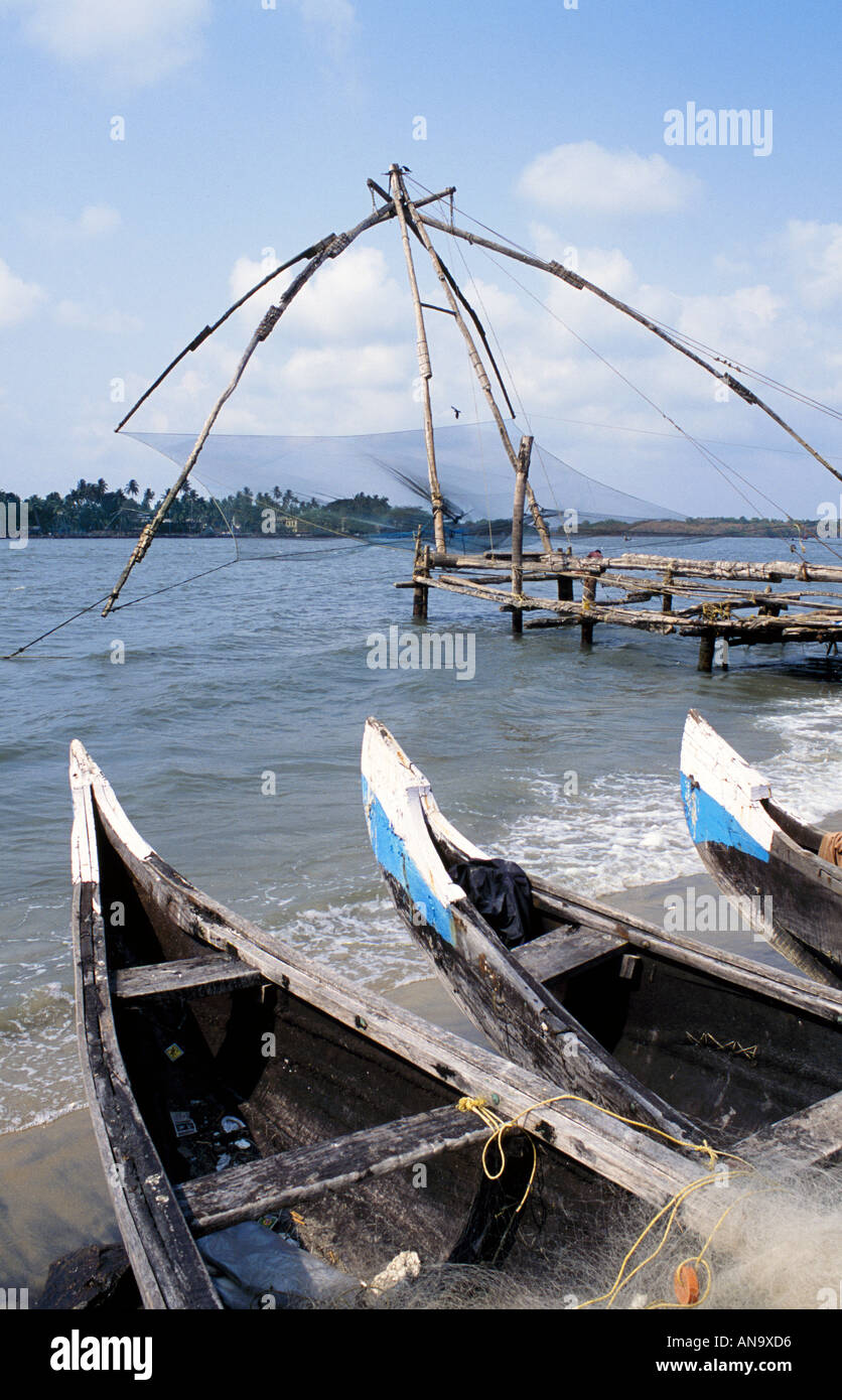 Porto di pesca a Cochin, India Kerala Foto Stock