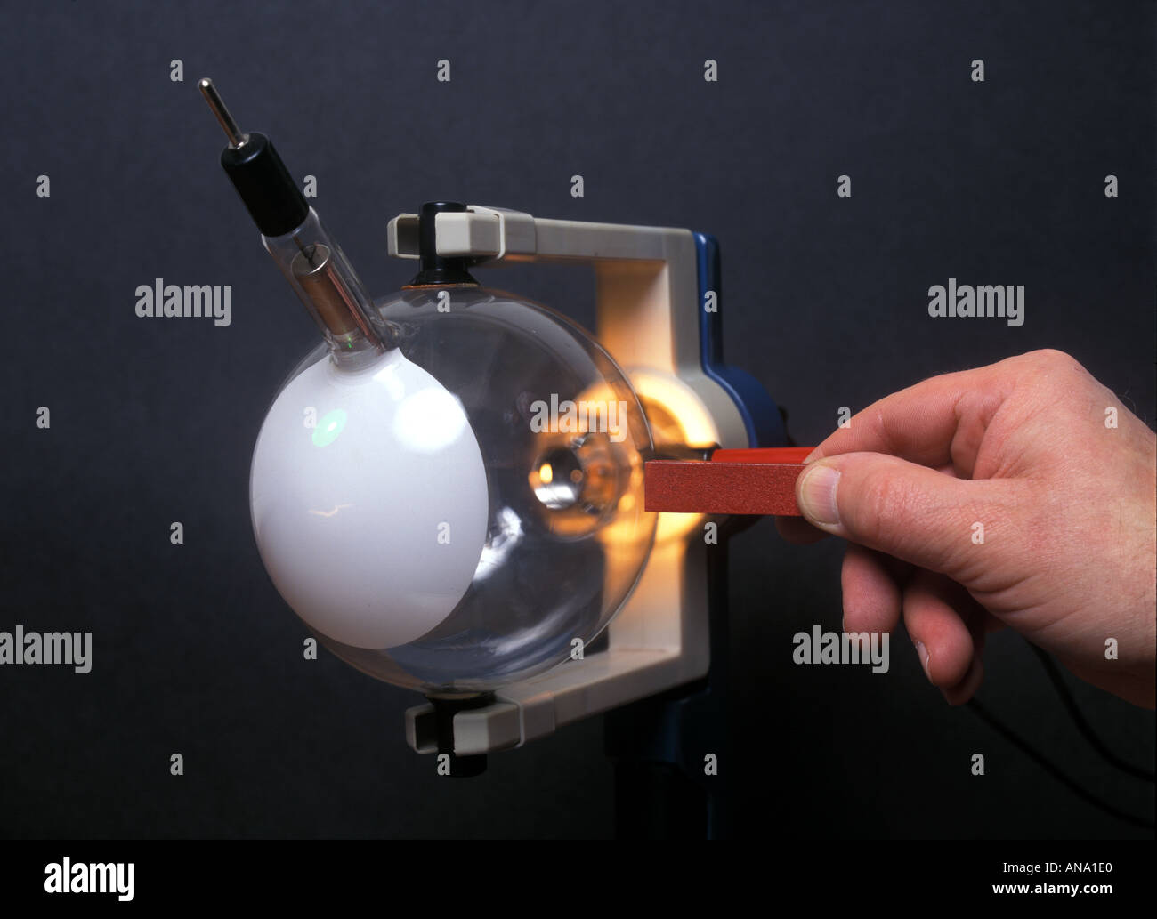 Deviazione dal magnete di un fascio di elettroni nel tubo di Perrin Foto Stock