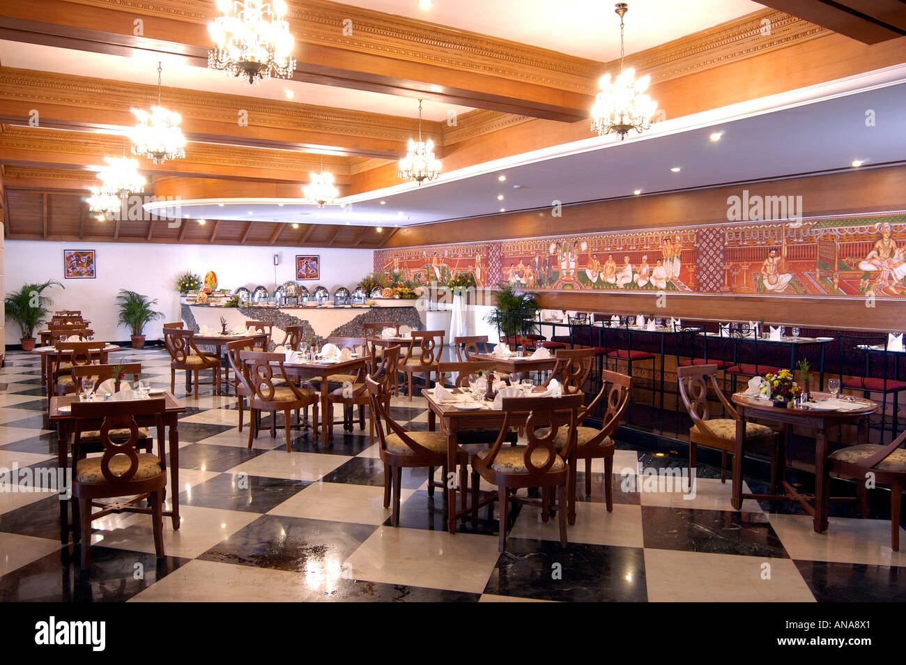 Ristorante in hotel Mascotte TRIVANDRUM KERALA Foto Stock