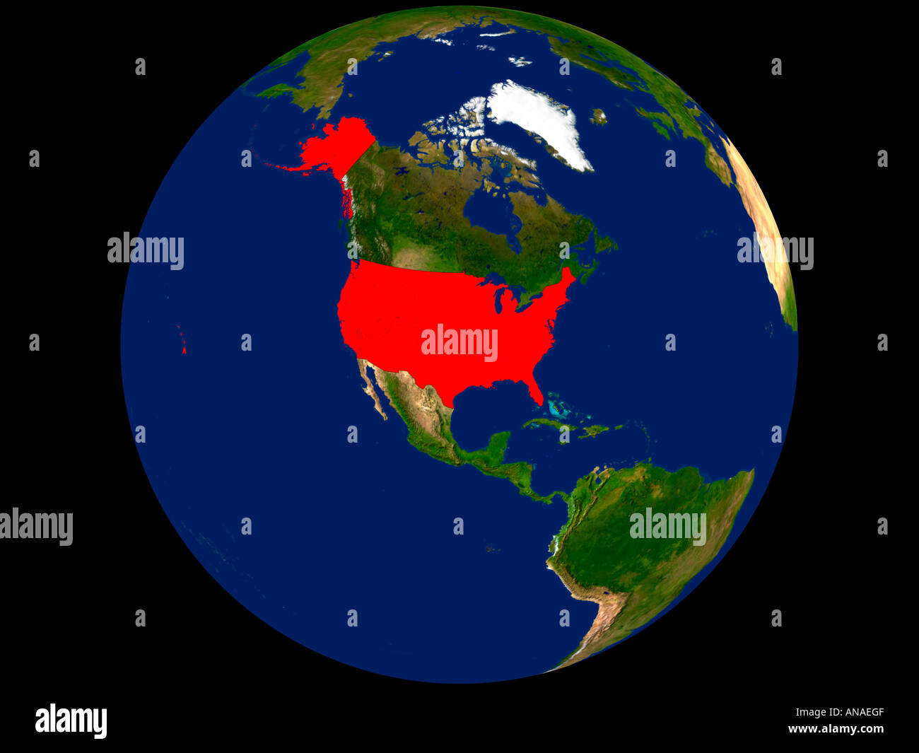 Immagine dal satellite degli Stati Uniti d'America evidenziato in rosso Foto Stock