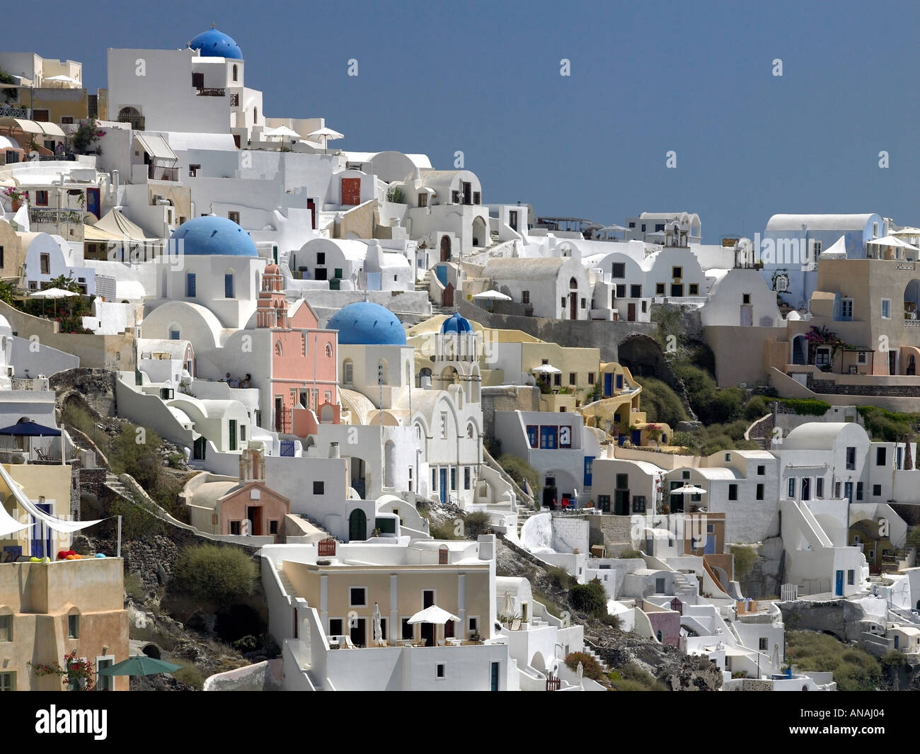 Città di Thira sull'isola greca di Santorini Foto Stock