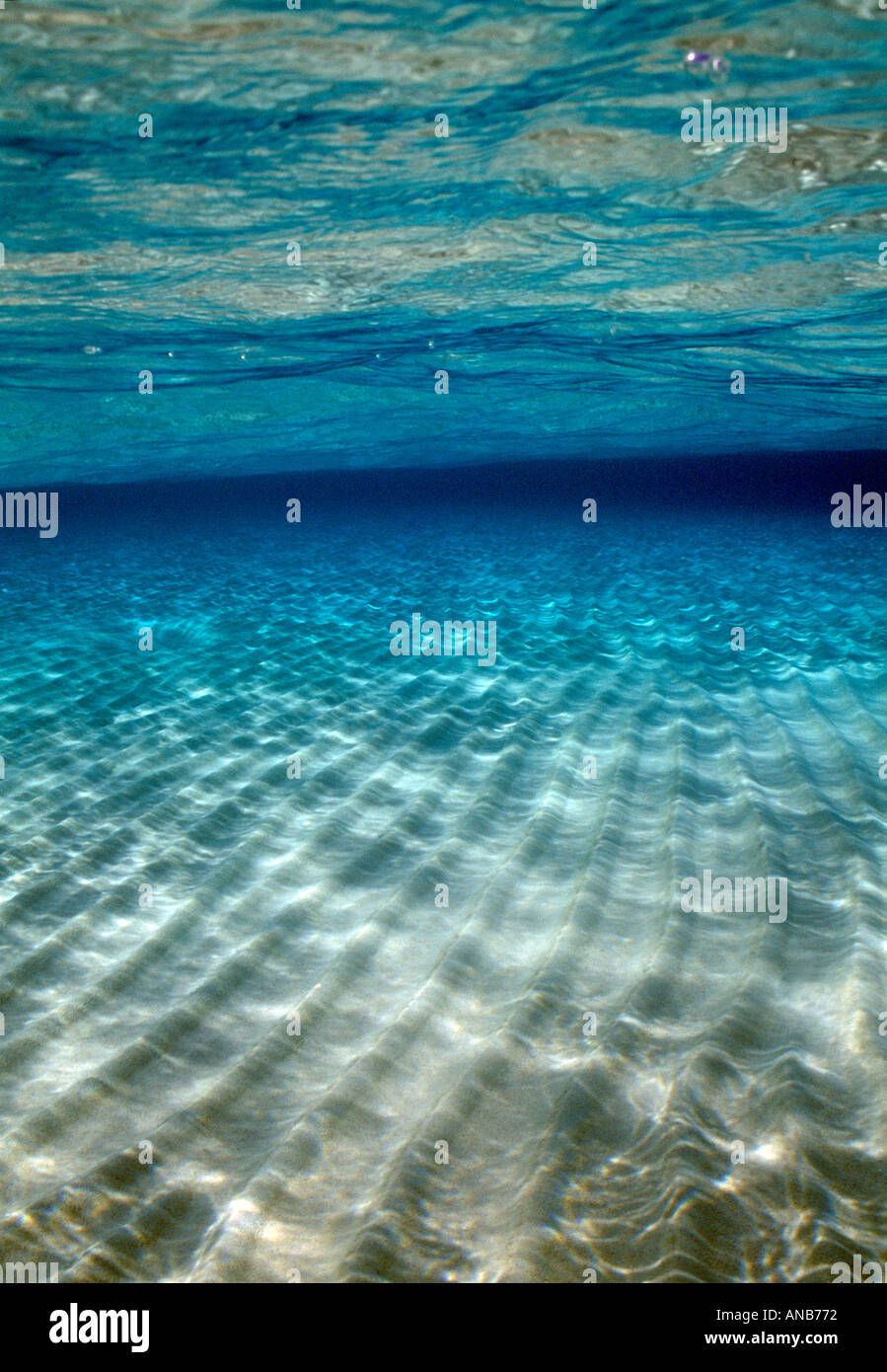 Grand Cayman Sandbar shallow blu verde acqua increspata a fondo di sabbia Foto Stock