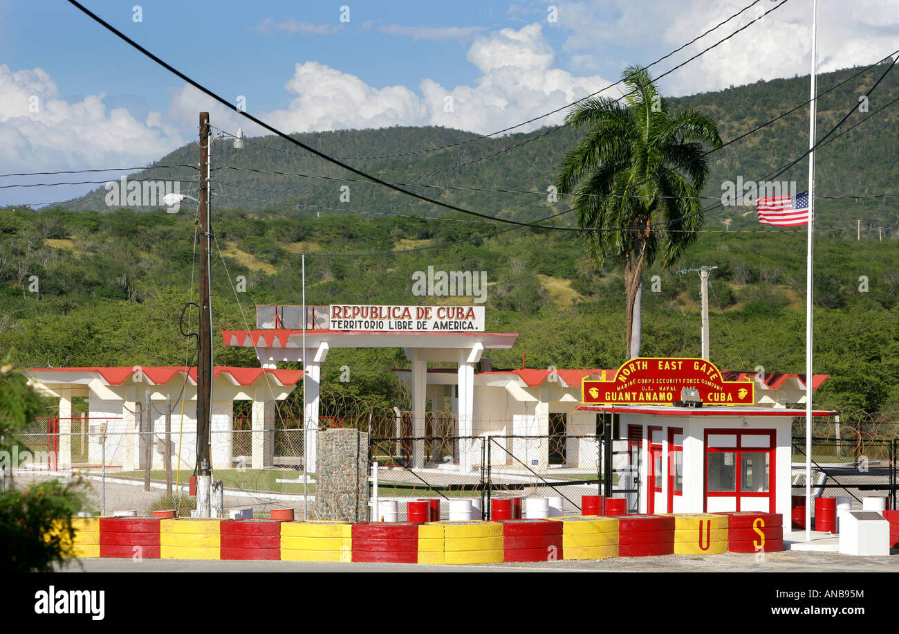 A nord-est di gate, frontiera a Cuba. Noi la stazione navale di Guantanamo Bay a Cuba Foto Stock