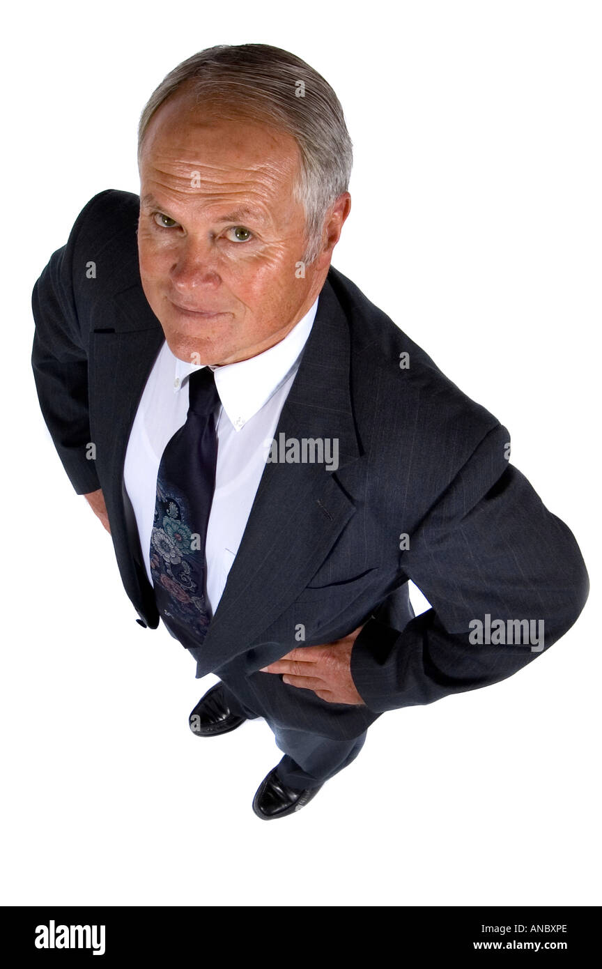 Ripresa a tutto campo di un esecutivo guardando dritto fino alla testa telecamera Foto Stock