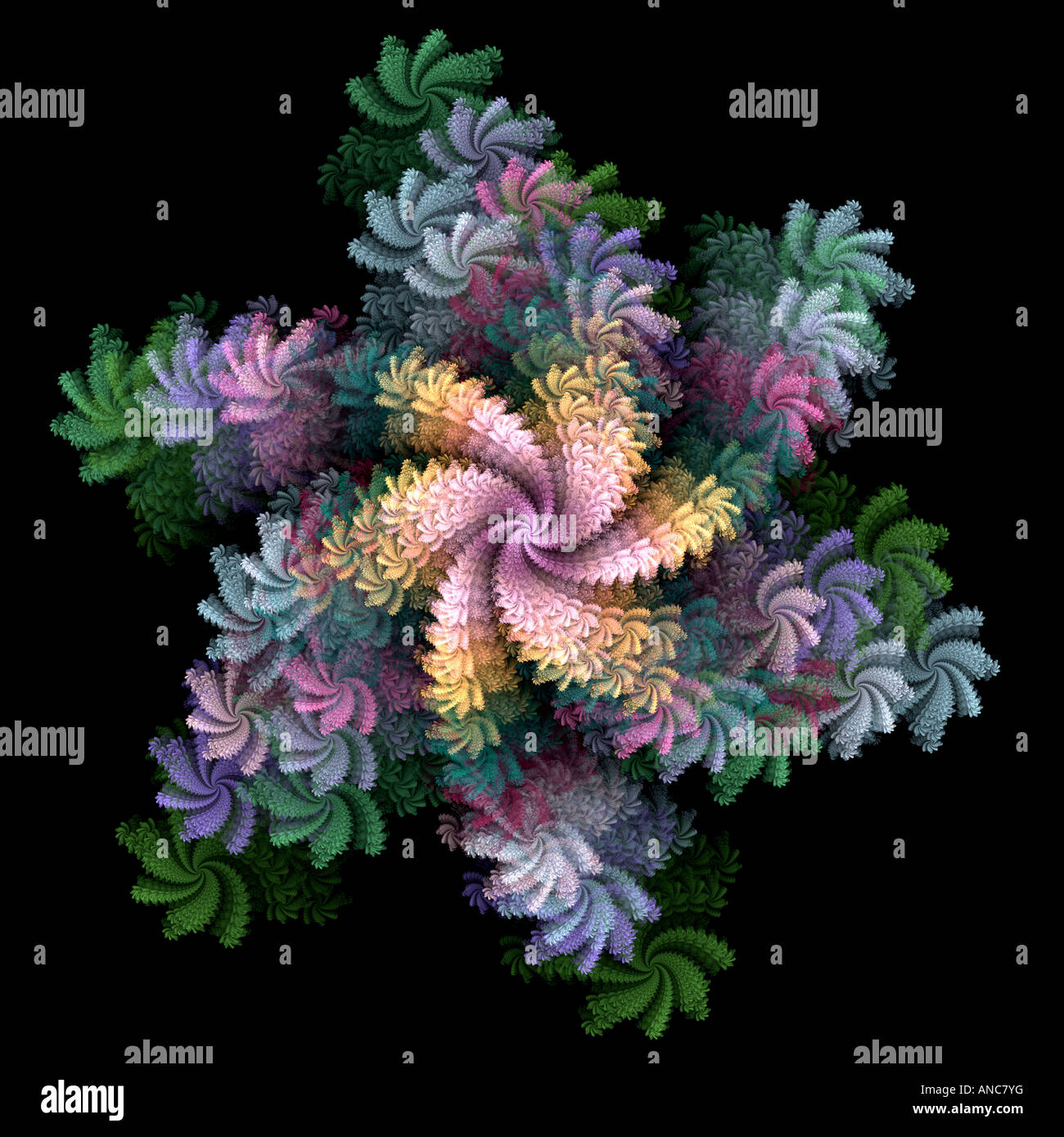 Abstract frattale che assomiglia a un fiore di colore pastello spray o bouquet Foto Stock