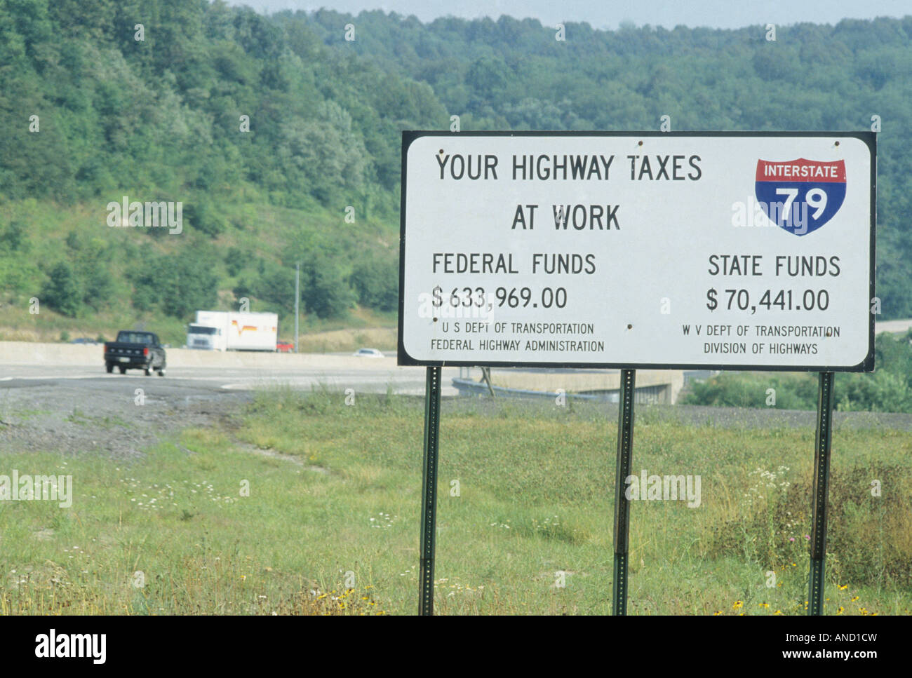 Finanziamento fiscale segno West Virginia USA lo Stato federale e i finanziamenti, economia, trasporto. Foto Stock