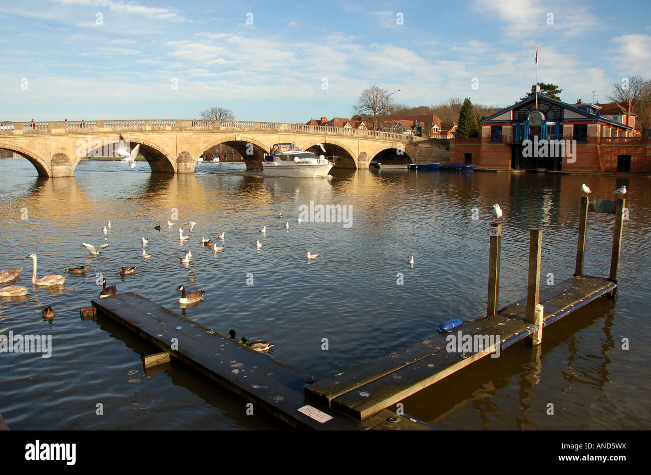 Ponte e ormeggi a Henley-on-Thames, Regno Unito Foto Stock