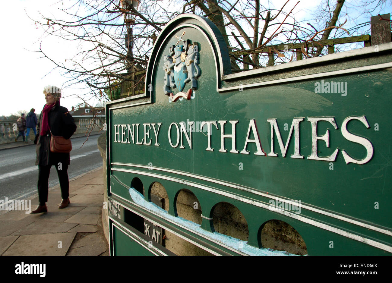 Città segno a Henley on Thames, Oxfordshire, Regno Unito Foto Stock