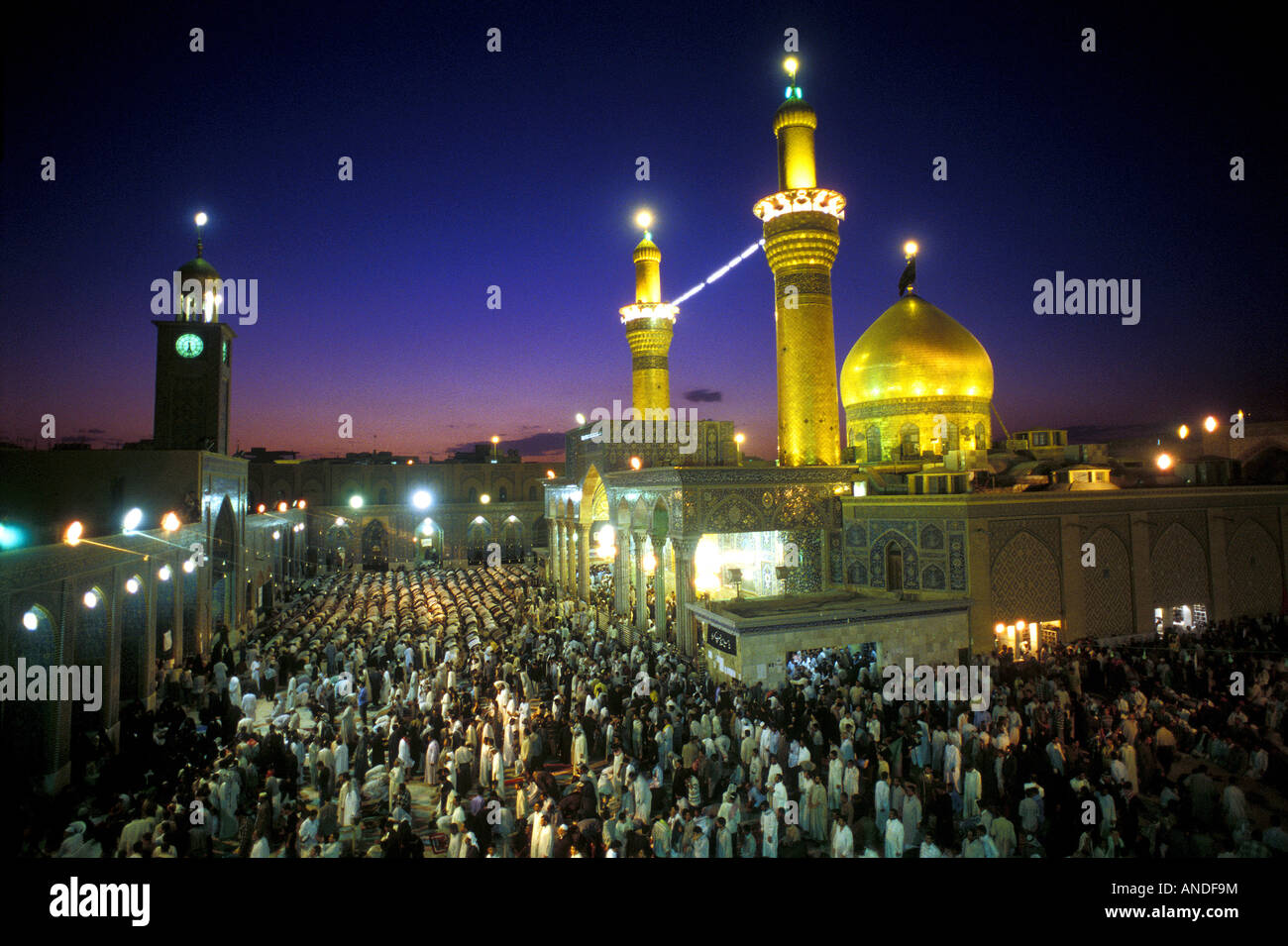 Gli sciiti pregando nel Mosque di Imam Ali Karbala Iraq Foto Stock